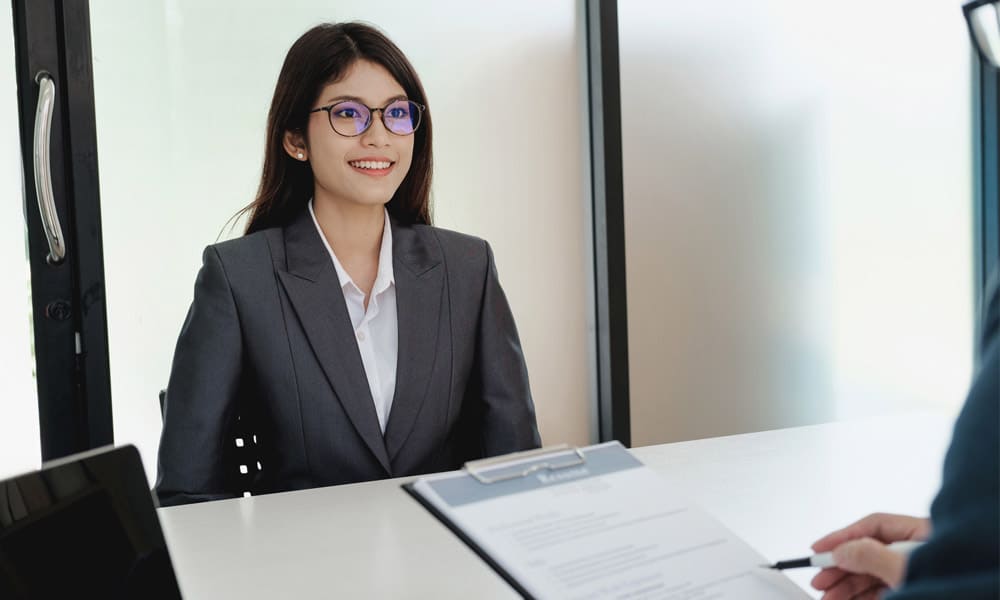 girl giving interview